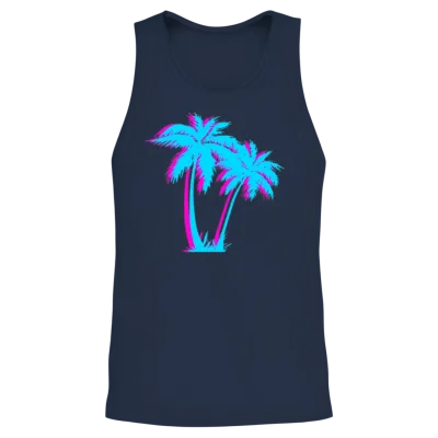 Beach Vaporwave Palm Tree Gift Aesthetic Tropical Unisex Tank Top - Navy