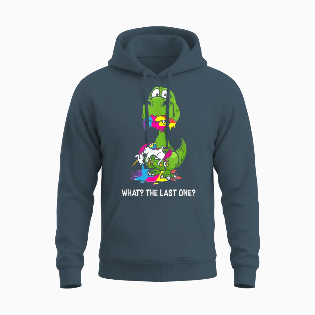 The Last Unicorn Cute Dino What? Dino Eating Unicorn Unisex Hoodie in Dark Heather