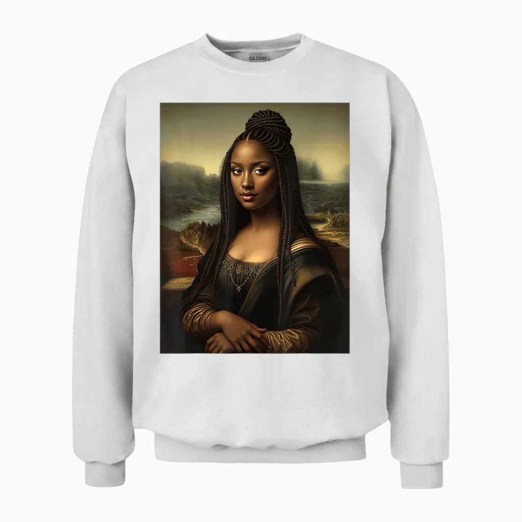 Black Mona Lisa African American Black History Month Funny Unisex Sweatshirt in White