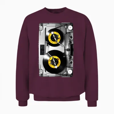 Cassette Tape Vinyl Record Dj Turntable Unisex Sweatshirt - Maroon