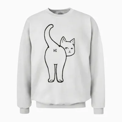 Hi Cat Butt Unisex Sweatshirt - White