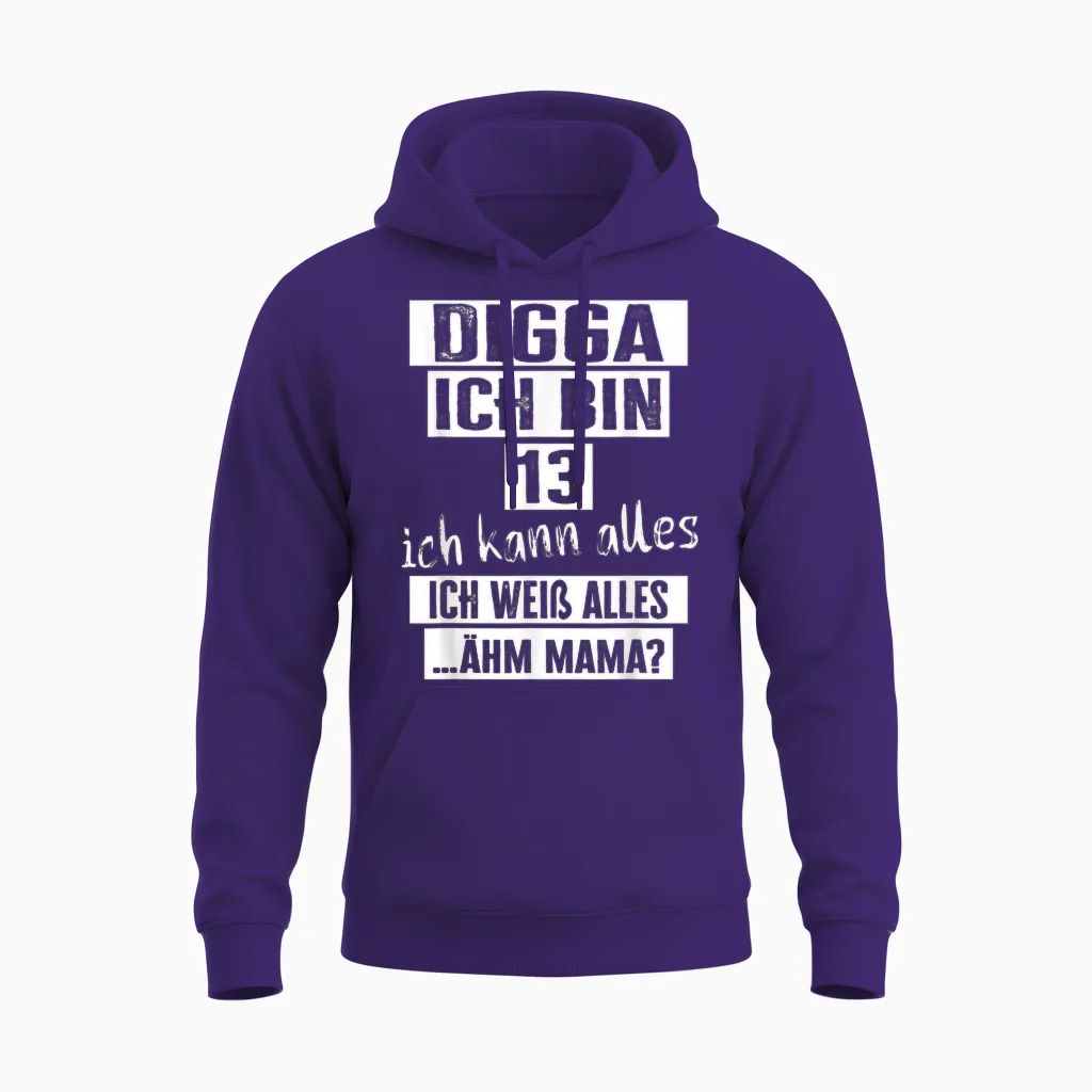 13 Geburtstag Mädchen Junge Digga Ich Bin 13 Jahre Unisex Hoodie in Purple