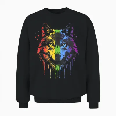 Lgbt Gay Pride Watercolour Wolf Lgbtq Rainbow Lesbian Pride Unisex Sweatshirt - Black