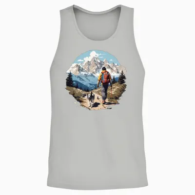 Man Hiking with Dog Unisex Tank Top - Ash