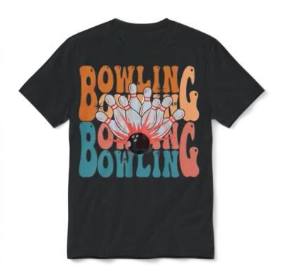 Bowling Retro Wavy Unisex T-Shirt - Black