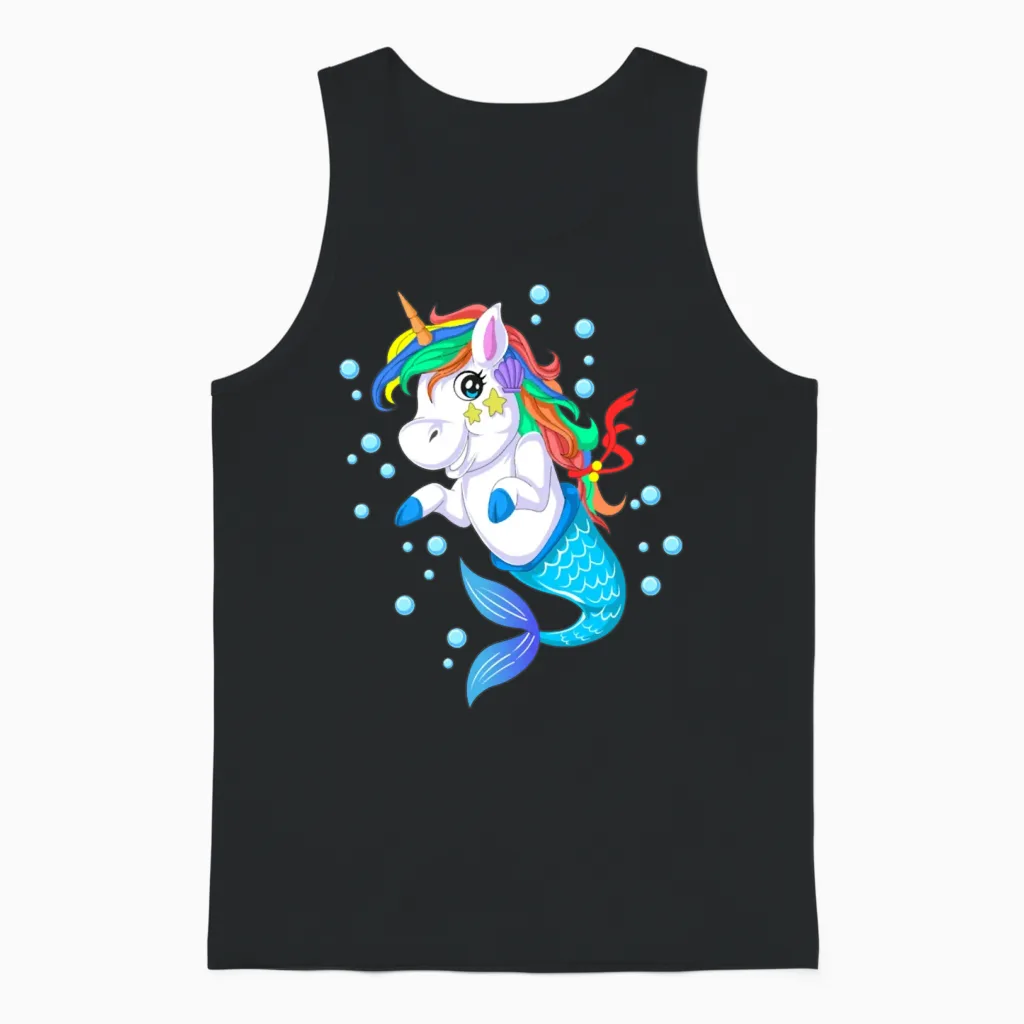 Funny Unicorn Mermaid Unisex Tank Top in Black