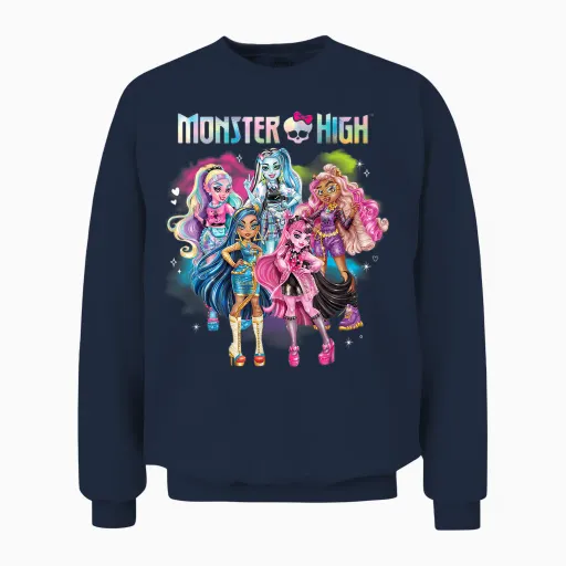 Monster High Alumni Character Rainbow Cloud Group T-Shirt, Black Unisex Sweatshirt - Navy