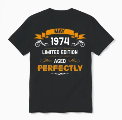 May 1974 Vintage Birthday Present Unisex T-Shirt - Black