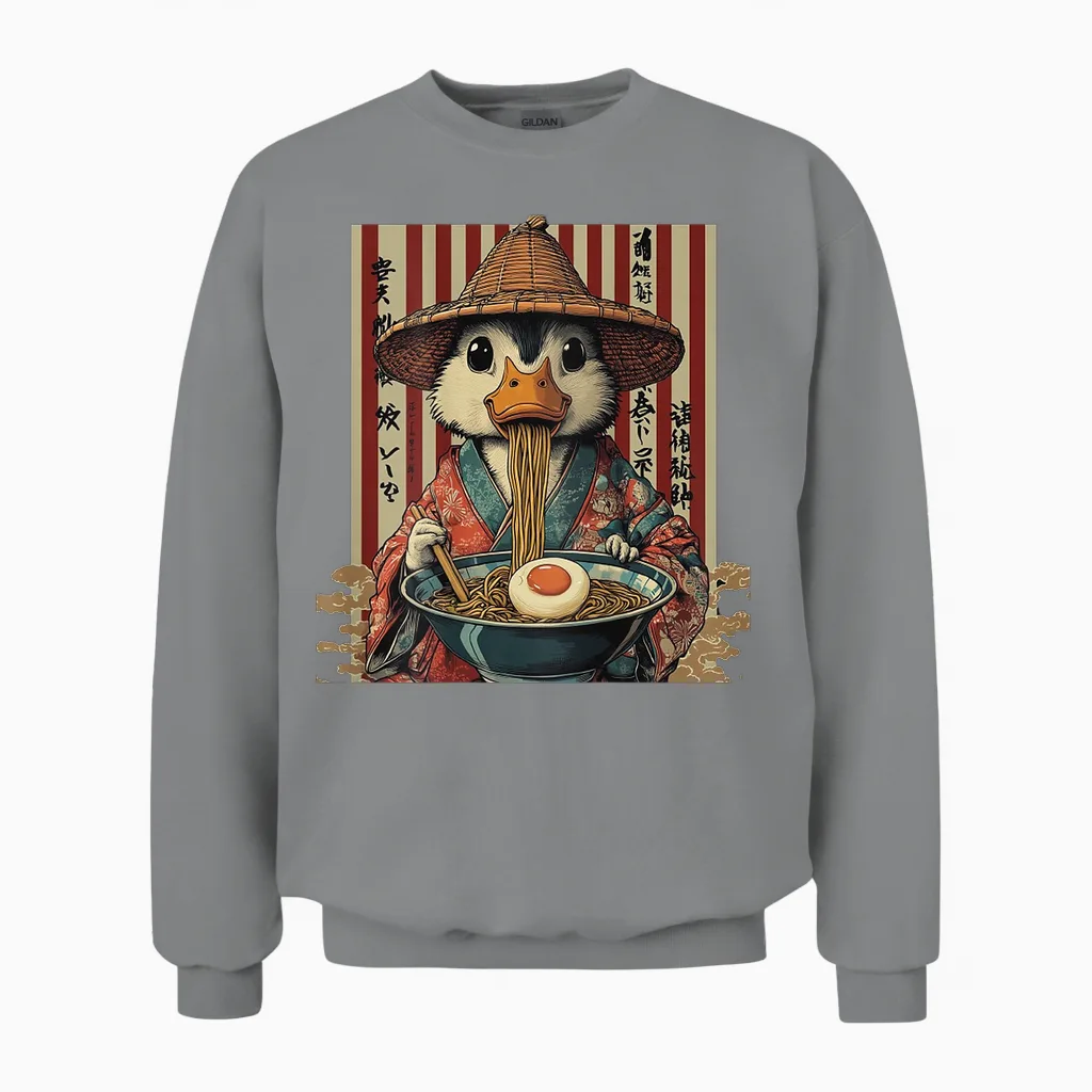 Backprint Japan Aesthetic Ramen Nudeln Urban Streetwear Unisex Sweatshirt in Sport Grey