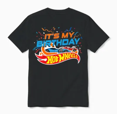 Kids Hot Wheels It's My Birthday Confetti Unisex T-Shirt - Black