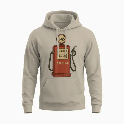 Vintage Graphic T-Shirt with Retro Fuel Pump Unisex Hoodie - Sand