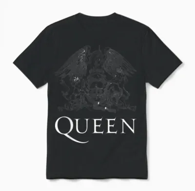 Queen Official Classic Crest Logo White T-Shirt, Black Unisex T-Shirt - Black