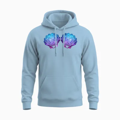 Mermaid Shell Bra Costume T-Shirt, Black Unisex Hoodie - Light Blue