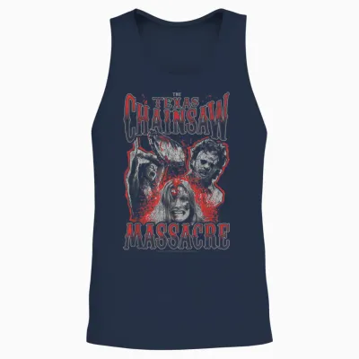 The Texas Chainsaw Massacre Blood Splatter Collage Horror Unisex Tank Top - Navy