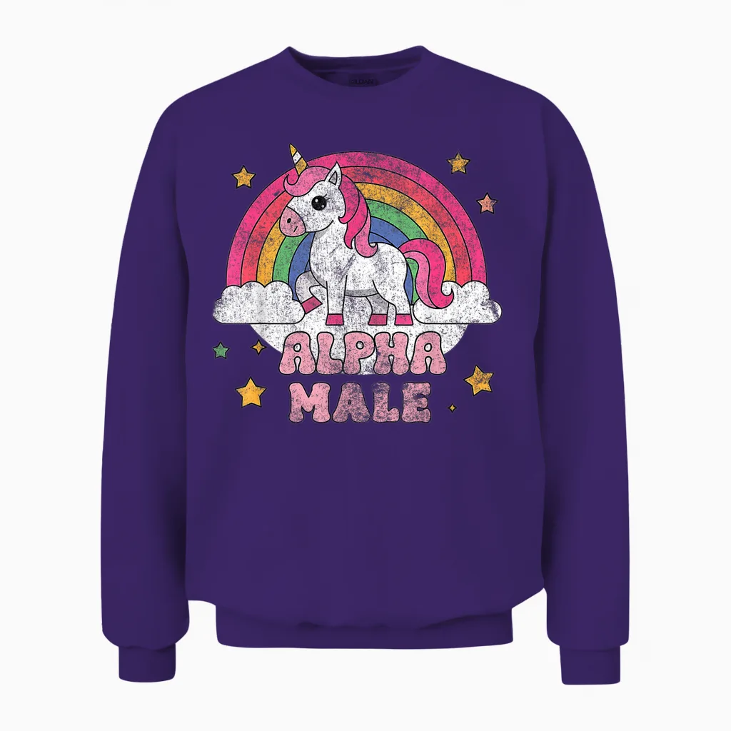 Alpha Male Unicorn T-Shirt, Pink Unisex Sweatshirt in Purple