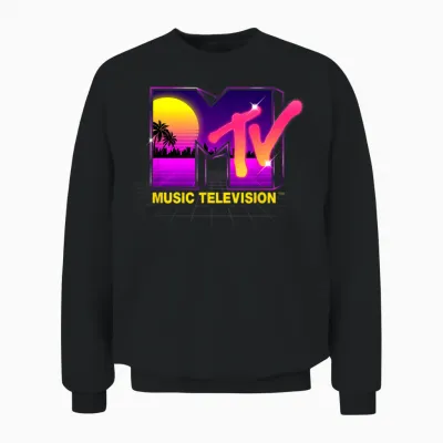 Mademark X Mtv - Mtv Retrowave Sunset Synthwave Cyberpunk Vaporwave 80s Mtv Unisex Sweatshirt - Black