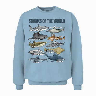 Sharks Animals of the World Marine Biology Fish Shark Lovers Unisex Sweatshirt - Light Blue