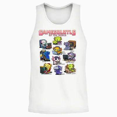 Gamesolotls of the World - Diverse Gamer Axolotl Collection Unisex Tank Top - White