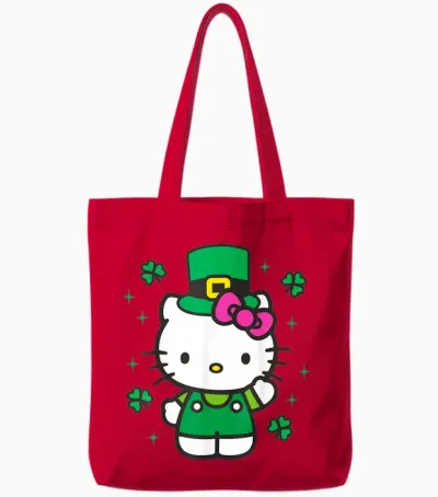 Hello Kitty St. Patrick's Day Adorable Leprechanun Suit Tote Bags - Red