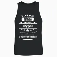 Vintage Retro White 1950 Unisex Tank Top - Black – 2