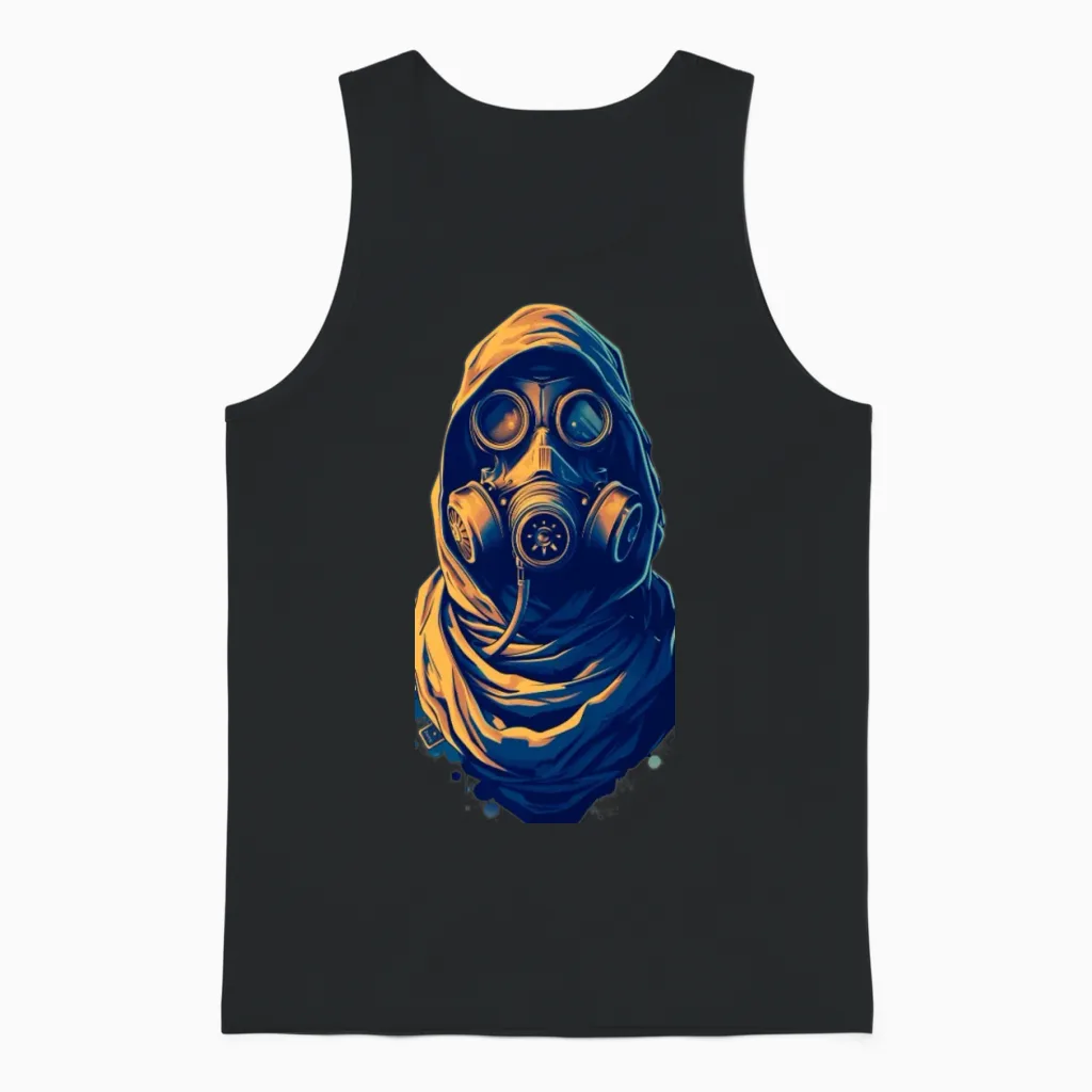 Urban Gas Mask Hooded Design Unisex Tank Top in Black