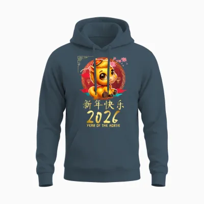 Year of the Horse 2026 Cute Chinese Lunar New Year 2026 Unisex Hoodie - Dark Heather