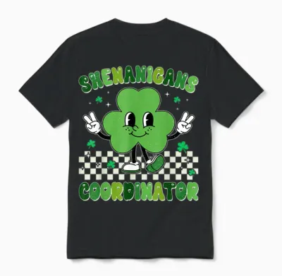 Funny Shenanigans Squad Teacher Retro St Patrick's Day Unisex T-Shirt - Black