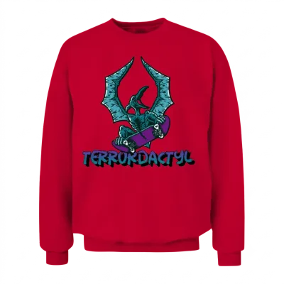Terrordactyl Scary Pterodactyl Skateboarding Horro Unisex Sweatshirt - Red