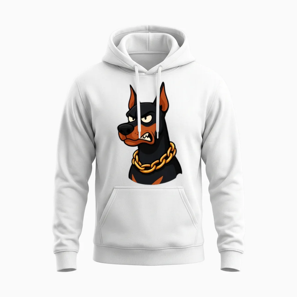 Ultra Viral Doberman Meme β Savage & Funny Cartoon Unisex Hoodie in White