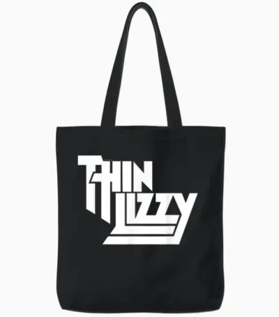 Thin Lizzy White Stacked Logo Tote Bags - Black