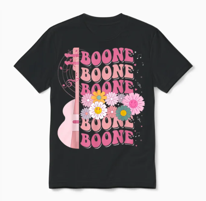 Girl Retro Boone Groovy Flower First Name Personalized 80's Unisex T-Shirt in Black
