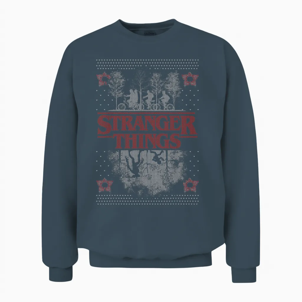 Netflix Stranger Things Ugly Christmas Sweater Style Unisex Sweatshirt in Dark Heather