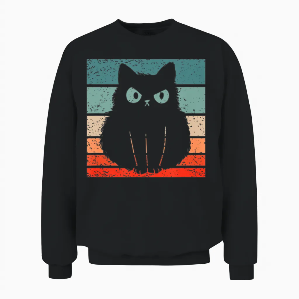 Cat Retro Style Vintage - Lovers Unisex Sweatshirt - Black
