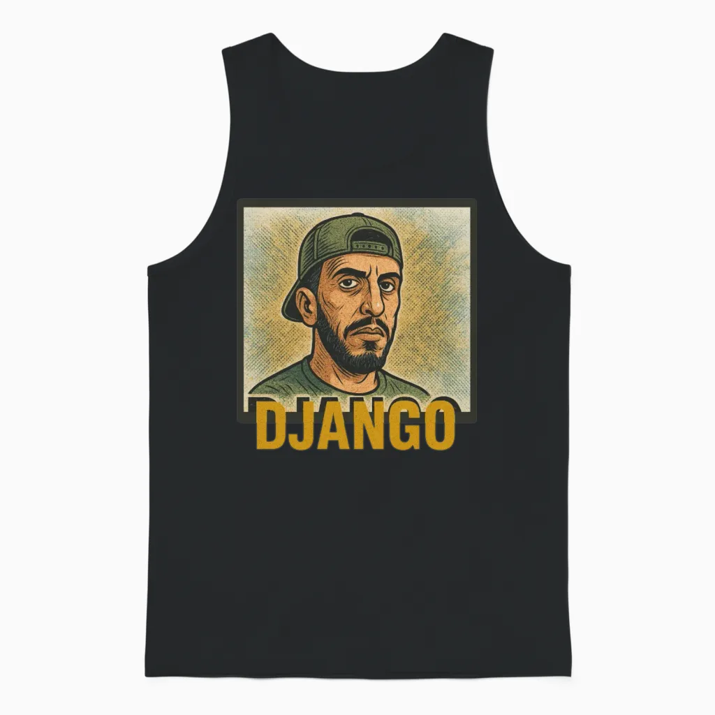 Urban Techno Django Illustration Unisex Tank Top in Black