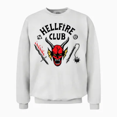Stranger Things Hellfire Club T-Shirt, Grey, S Unisex Sweatshirt - White