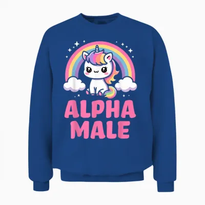 Funny Ironie Men's Outfit Cute Unicorn Alpha Male Unisex Sweatshirt - Royal