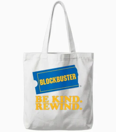 Blockbuster Be Kind Rewind Vintage Ticket Logo Tote Bags - White