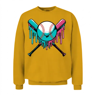 Baseball Drip Sprinkles Baseball Bat and Baseball Unisex Sweatshirt - Gold