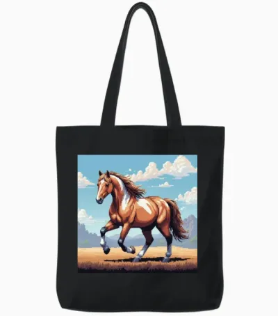 A Pixel Art of a Horse Tote Bags - Black