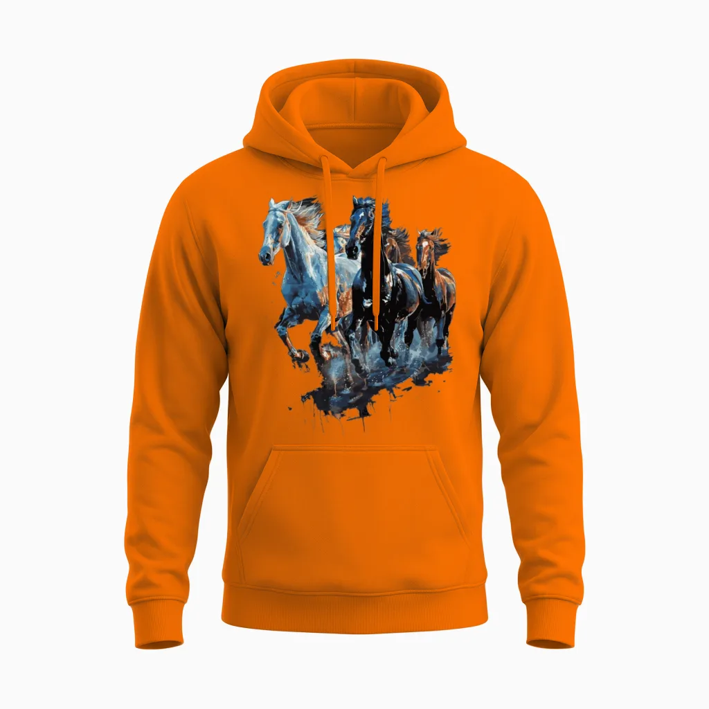 Horses Horse Lovers Gift Unisex Hoodie in Safety Orange