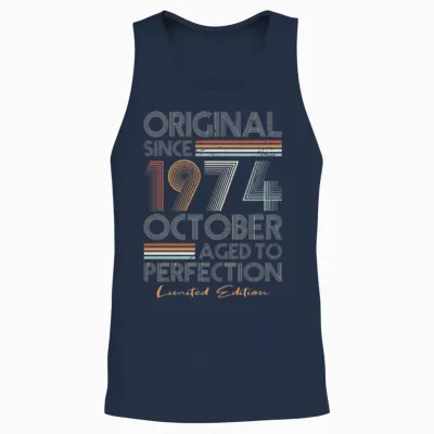 50th Birthday Vintage October 1974 Original 1974 Unisex Tank Top - Navy