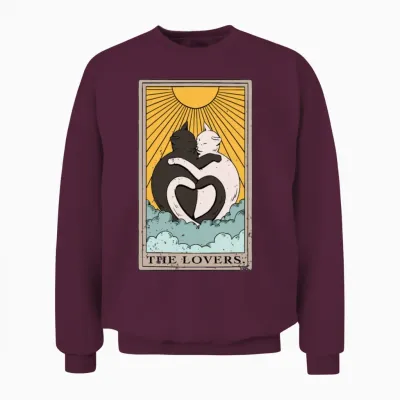 Cat the Lovers Tarot Card Design for a Tarot Card Unisex Sweatshirt - Maroon