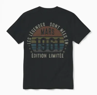 Mars 1961 65 Ans Homme Anniversaire Humour Millésime 1961 Unisex T-Shirt - Black
