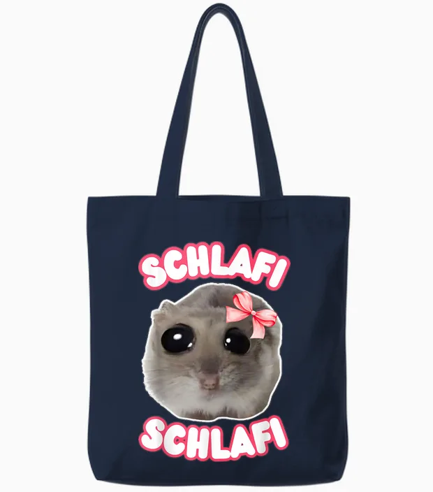 Schlafi Schlafi Funny Hamster Hamster Hamstie Meme Sleep Tote Bags in Navy