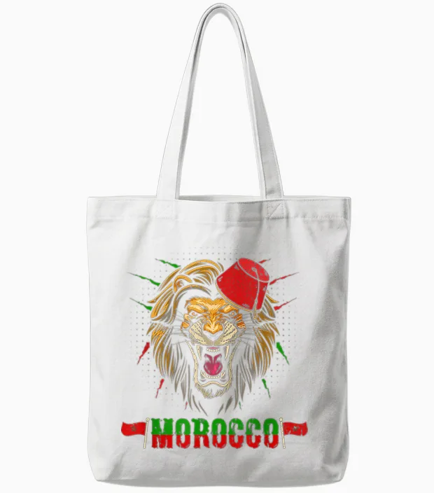 Drapeau Du Maroc Avec Chapeau Lion Marocain Tote Bags in White