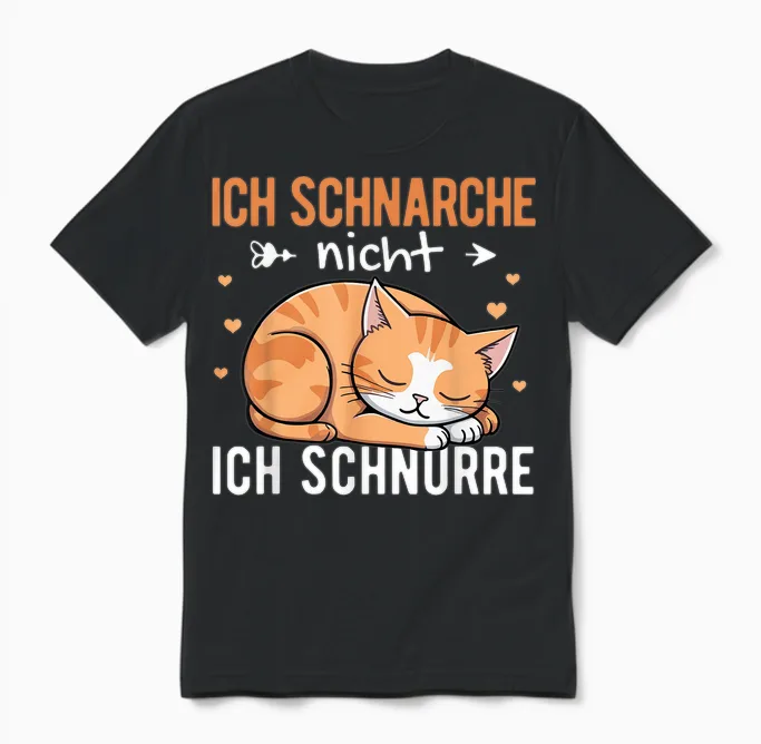 Schlafshirt Damen Herren Pyjama Ich Schnarche Nicht Katze Unisex T-Shirt in Black