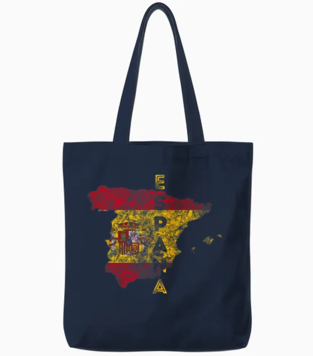 Spain Map and Flag Distressed España Tote Bags in Navy