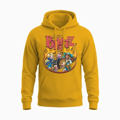 Bratz - Distressed Style - Flames - Retro Style Unisex Hoodie - Gold