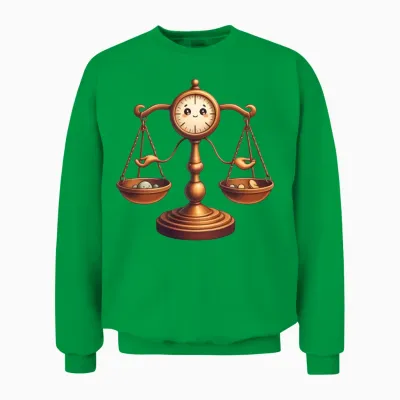 Vintage Balance Scale Illustration with Clock Face Unisex Sweatshirt - Irish Green