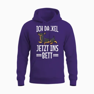 T-Shirt with German Text "ich Dachshund Jetzt Ins Bett Hund Müde Schlaf" Funny Sleep T-Shirt, Black Unisex Hoodie - Purple